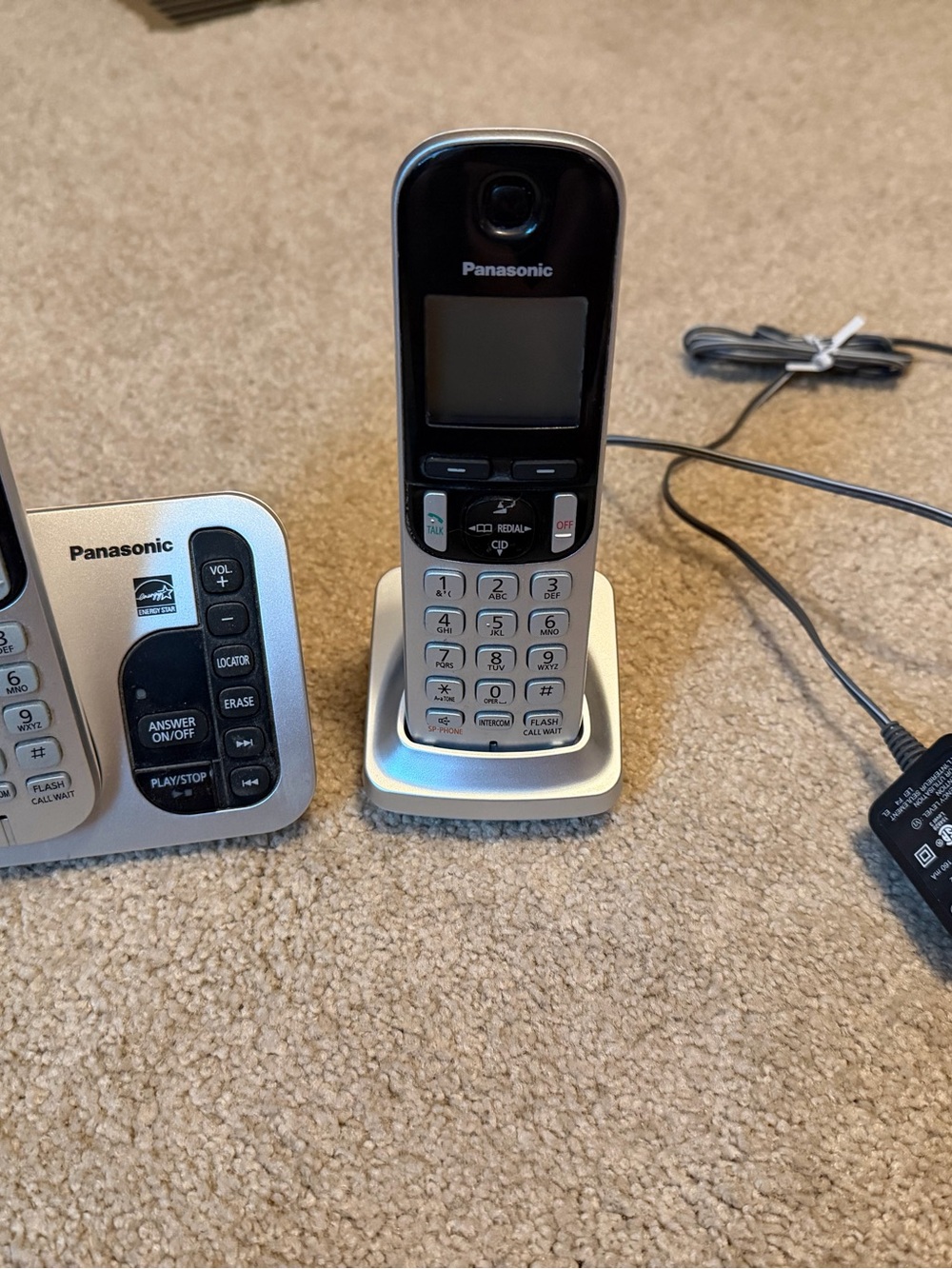 Panasonic Black and Silver Cordless Handset with Charging Base